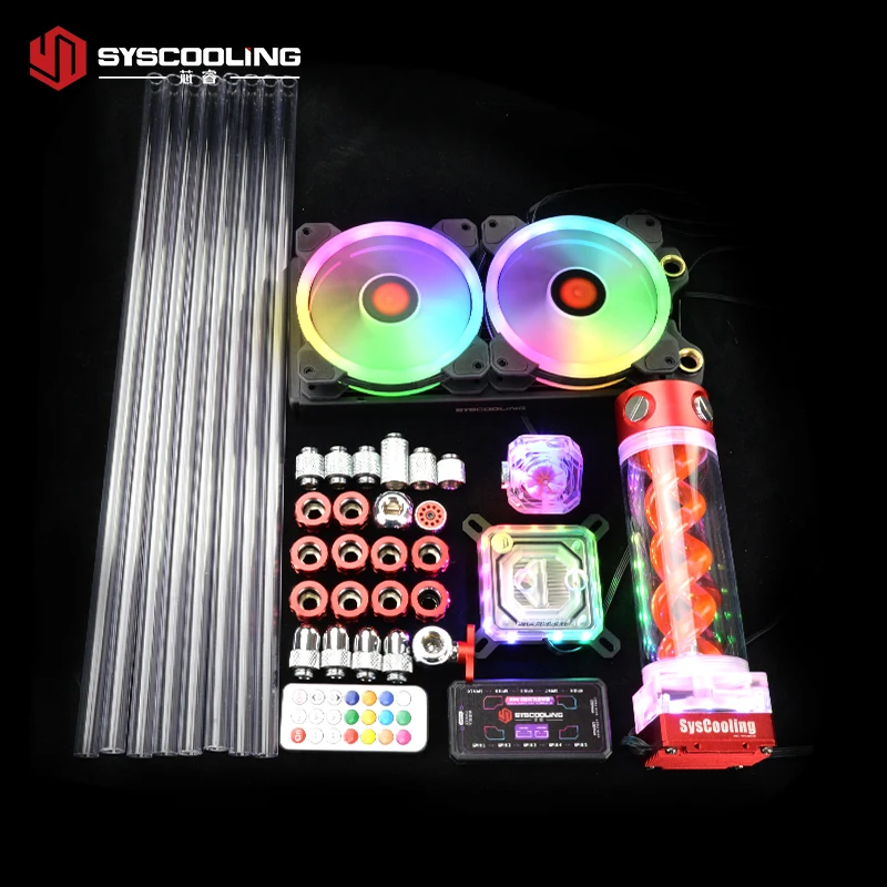 Syscooling PC water cooling kit for Intel CPU LGA 1151 2011 socket 240mm copper radiator RGB support, Silver,blue,red,gold
Syscooling PC water cooling kit for Intel CPU LGA 1151 2011 socket 240mm copper radiator RGB support, Silver,blue,red,gold