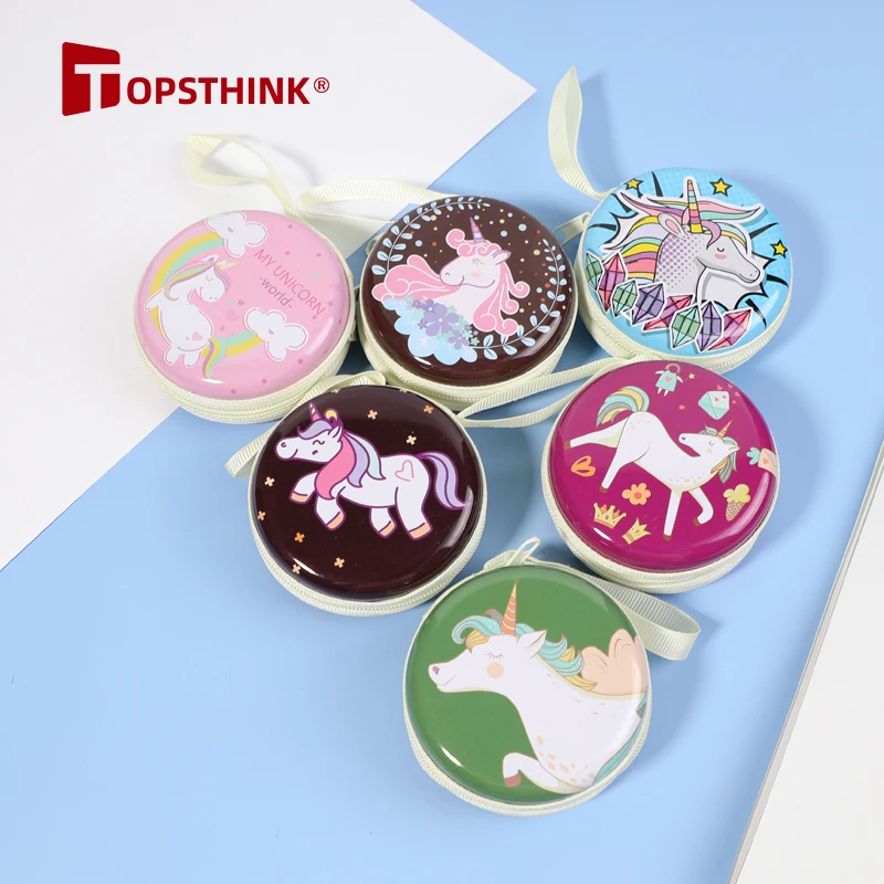 TOPSTHINK Wholesale Circular Cute Unicorn Tin Mini Keychain Wallet Coin Purse For Kids Girls With Zip, 6 color
TOPSTHINK Wholesale Circular Cute Unicorn Tin Mini Keychain Wallet Coin Purse For Kids Girls With Zip, 6 color