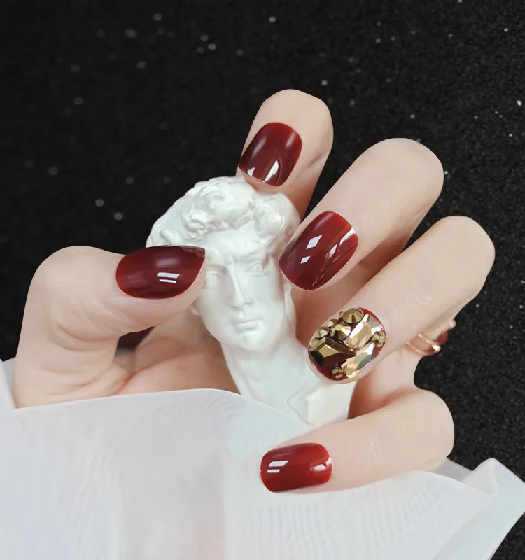 Short square round wine red diamond false nails press on nail with crystal luxury nails press on
Short square round wine red diamond false nails press on nail with crystal luxury nails press on