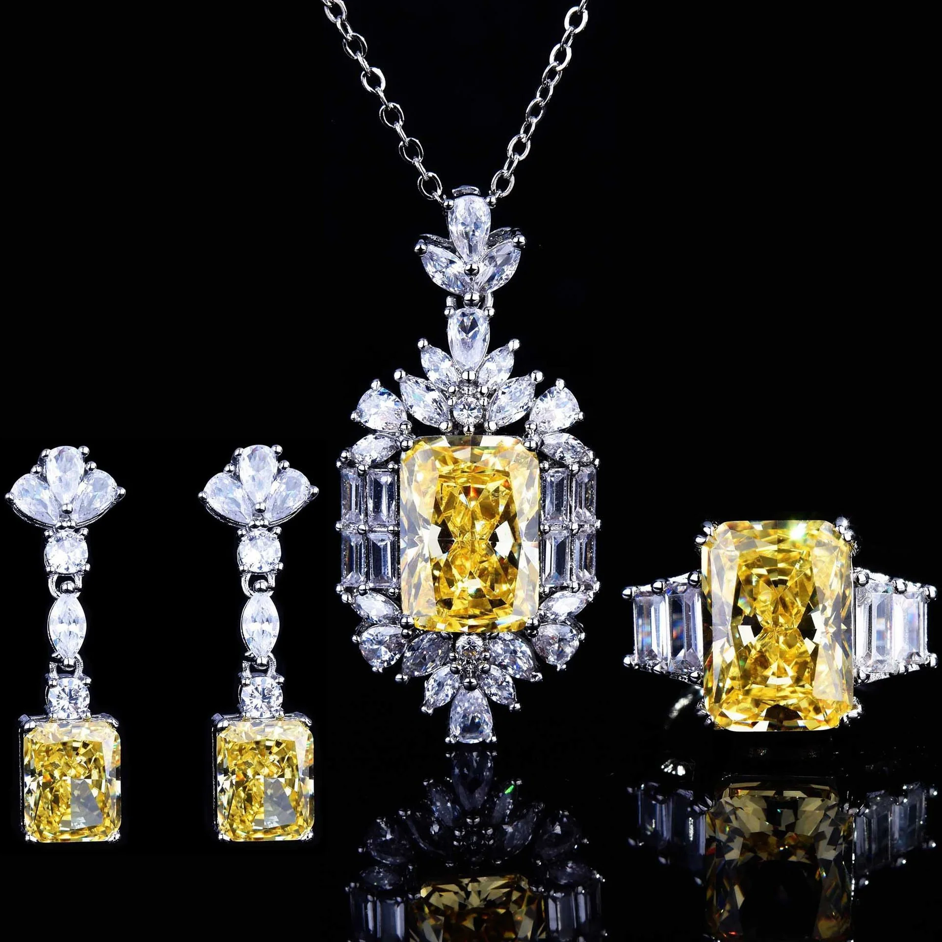 Fashion Jewelry Set Inlay Yellow Crystal Zircon Charm Geometric Drop Earrings/Pendant Necklace For Women Wedding Eternity Ring, Customized color
Fashion Jewelry Set Inlay Yellow Crystal Zircon Charm Geometric Drop Earrings/Pendant Necklace For Women Wedding Eternity Ring, Customized color