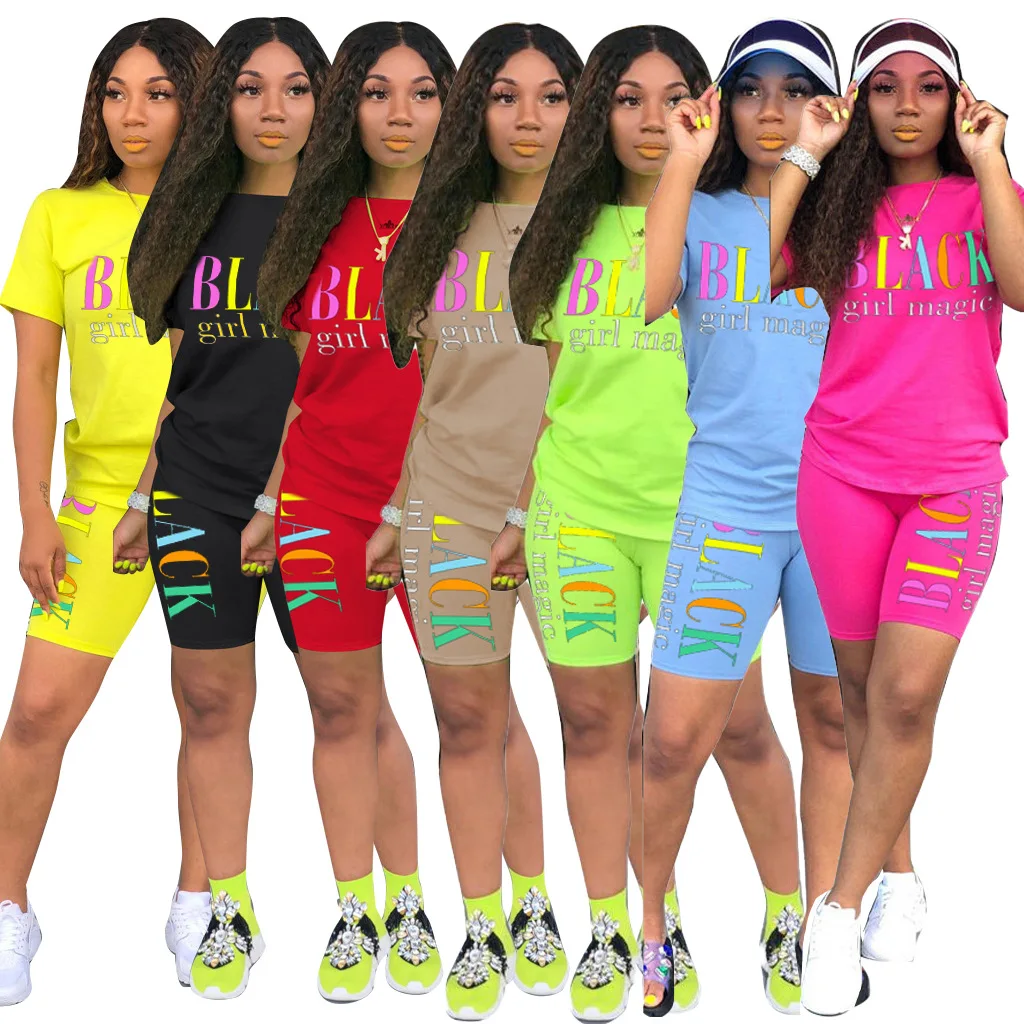 Ladies gym two piece biker short sets black girl magic printing short sleeve running gym wear multiple color for promotion
Ladies gym two piece biker short sets black girl magic printing short sleeve running gym wear multiple color for promotion