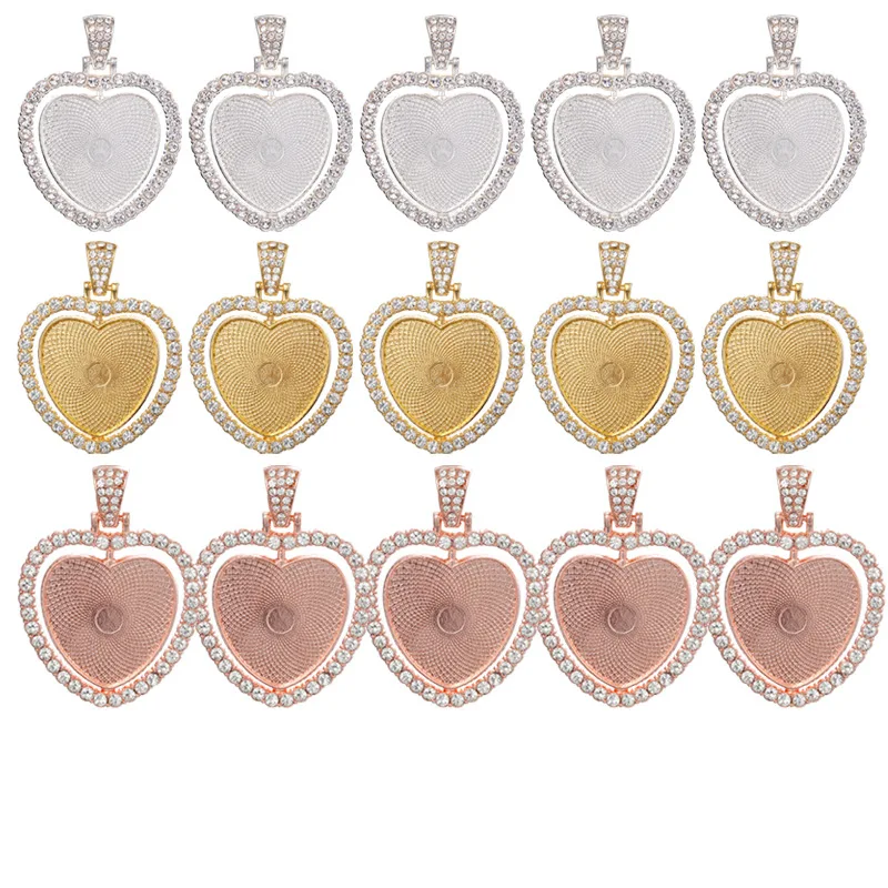 Wholesale Blank Heart Necklaces Rotation Iced Out Alloy Pendant Diamond Double Sided Photo Pendant, Sliver,gold 
Wholesale Blank Heart Necklaces Rotation Iced Out Alloy Pendant Diamond Double Sided Photo Pendant, Sliver,gold