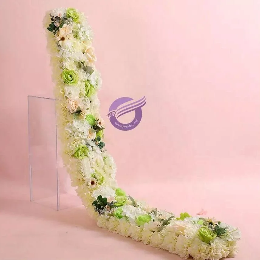 

LFB1208-2 U shape artificial flower table runner centerpiece party table decoration for event, White green