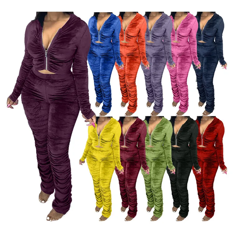 Hot Selling European and American Velour Pleated Two Piece Suit Women's Long Sleeve Casual Velvet Stack Pants 2 Piece Set, As picture
Hot Selling European and American Velour Pleated Two Piece Suit Women's Long Sleeve Casual Velvet Stack Pants 2 Piece Set, As picture