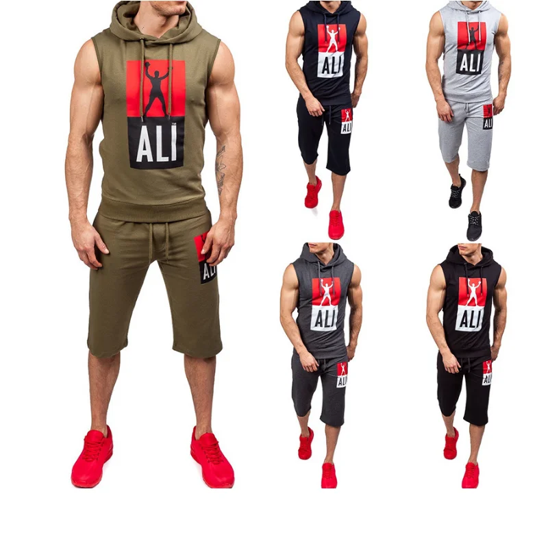 New Suit Summer Printing Fitness Slim Custom Logo Casual Fashion Vest Sleeveless Top Hooded Cropped Trousers sports wear men, Black, navy blue, army green, dark gray, light gray
New Suit Summer Printing Fitness Slim Custom Logo Casual Fashion Vest Sleeveless Top Hooded Cropped Trousers sports wear men, Black, navy blue, army green, dark gray, light gray