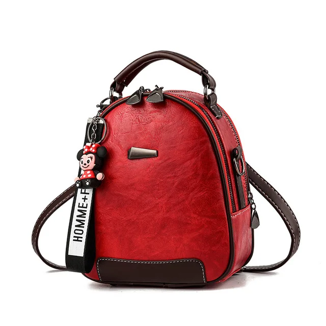 

The New 2020 Small Backpack with Casual Pu Backpack Bag Stylish BH Fashion Anti-theft Female Girls School Backpack Zipper 0.65kg, Red black burgundy green