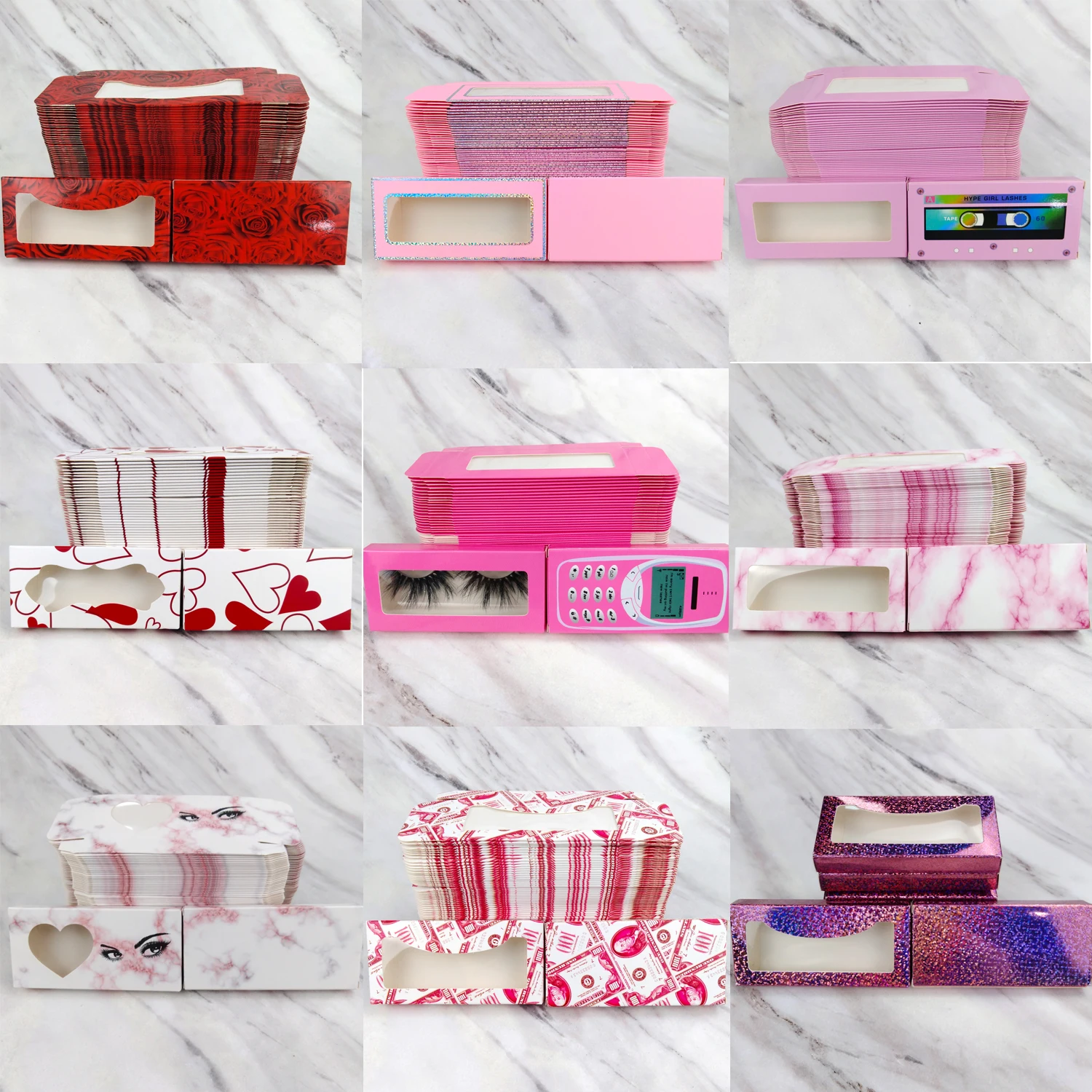 Wholesale colorful cute custom eyelash paper packaging boxes empty cellphone eyelash paper box heart paper cases for lashes, Colors
Wholesale colorful cute custom eyelash paper packaging boxes empty cellphone eyelash paper box heart paper cases for lashes, Colors