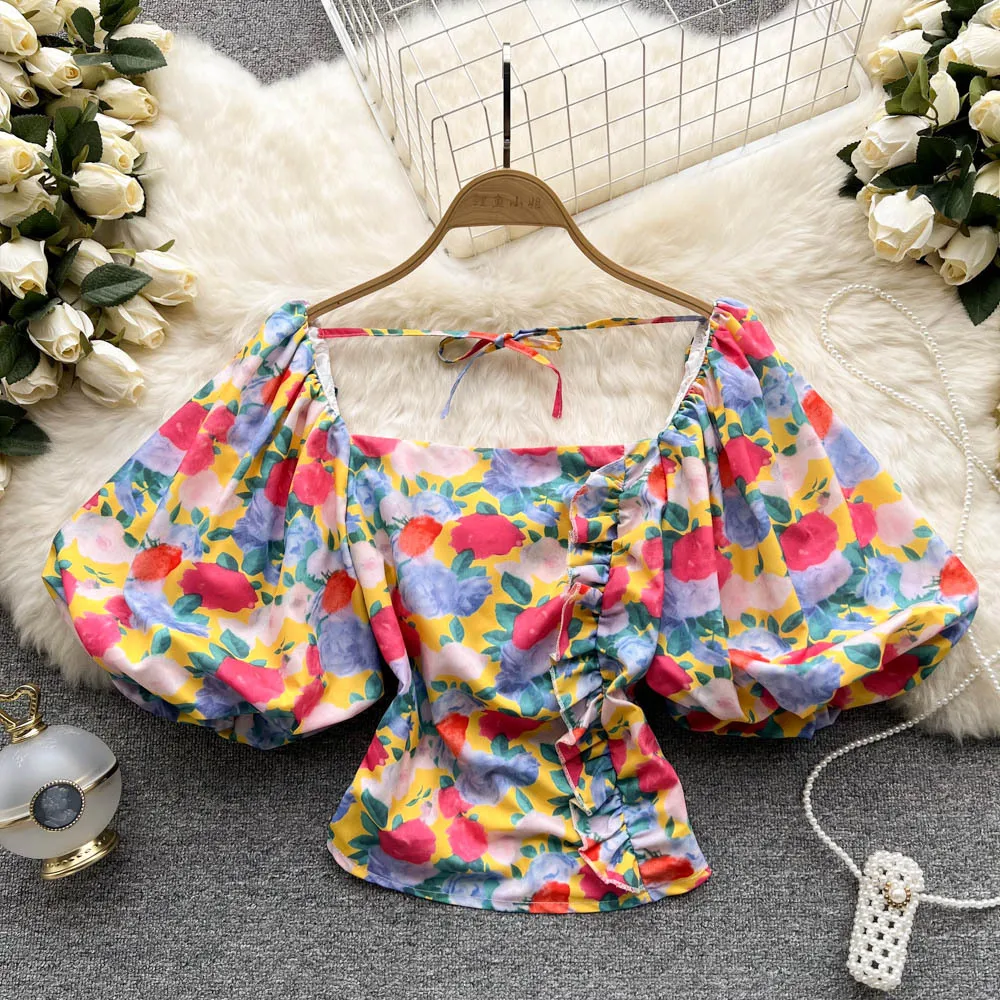 New Floral Shirt Blouse Women Spring Autumn Slim Waist Elastic Lantern Sleeve Square Collar Casual Crop Tops, Customized color
New Floral Shirt Blouse Women Spring Autumn Slim Waist Elastic Lantern Sleeve Square Collar Casual Crop Tops, Customized color