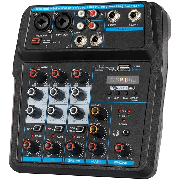 Professional 4 Channels Audio Mixers Sound Card Blue Tooth Bar Digital Ktv Video Mixing Audio Stuio Equipment
Professional 4 Channels Audio Mixers Sound Card Blue Tooth Bar Digital Ktv Video Mixing Audio Stuio Equipment