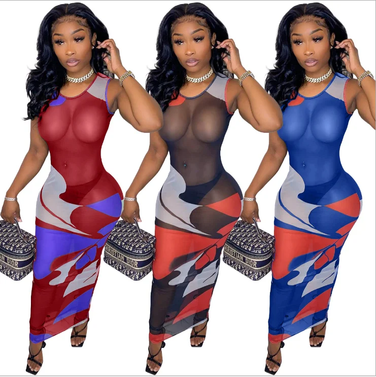 drop shipping Simple summer print see through sleeveless girls' dresses bodycon maxi clubwear casual women's dress, Customized color
drop shipping Simple summer print see through sleeveless girls' dresses bodycon maxi clubwear casual women's dress, Customized color
