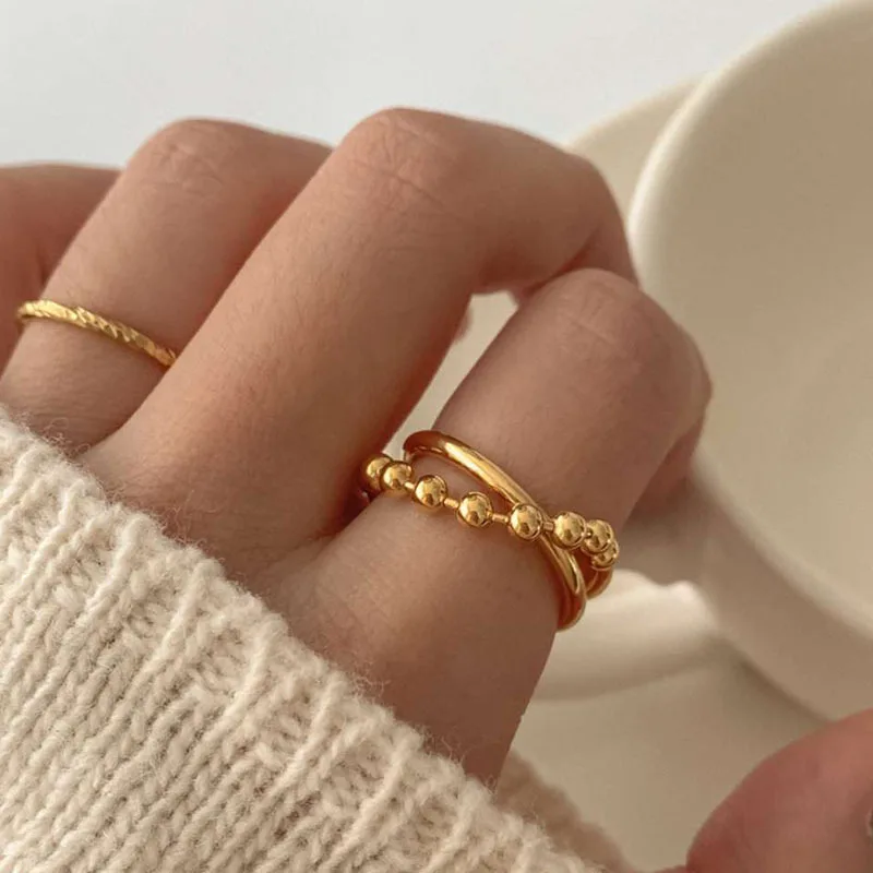 High End 18K PVD Gold Plated Double-layer Beads Rings Stainless Steel Women Rings Tarnish Free Jewelry
High End 18K PVD Gold Plated Double-layer Beads Rings Stainless Steel Women Rings Tarnish Free Jewelry