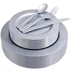 180pcs Solid Silver Disposable Plastic Dinnerware Set