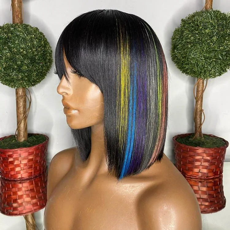 Rainbow Colored Highlight Short Bob Straight Virgin Hair Wigs Human Hair Lace Front Wig and NO Lace wig with Bang, Natural color
Rainbow Colored Highlight Short Bob Straight Virgin Hair Wigs Human Hair Lace Front Wig and NO Lace wig with Bang, Natural color