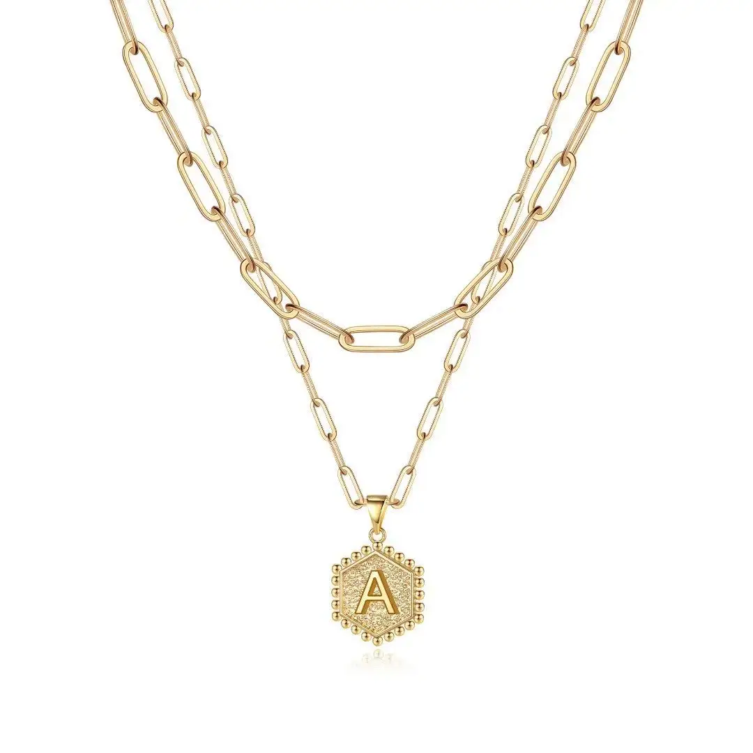 Delicate tiered initials necklace for ladies,14K gold-plated paper clip chain necklace with simple and lovely hexagonal pendant
Delicate tiered initials necklace for ladies,14K gold-plated paper clip chain necklace with simple and lovely hexagonal pendant