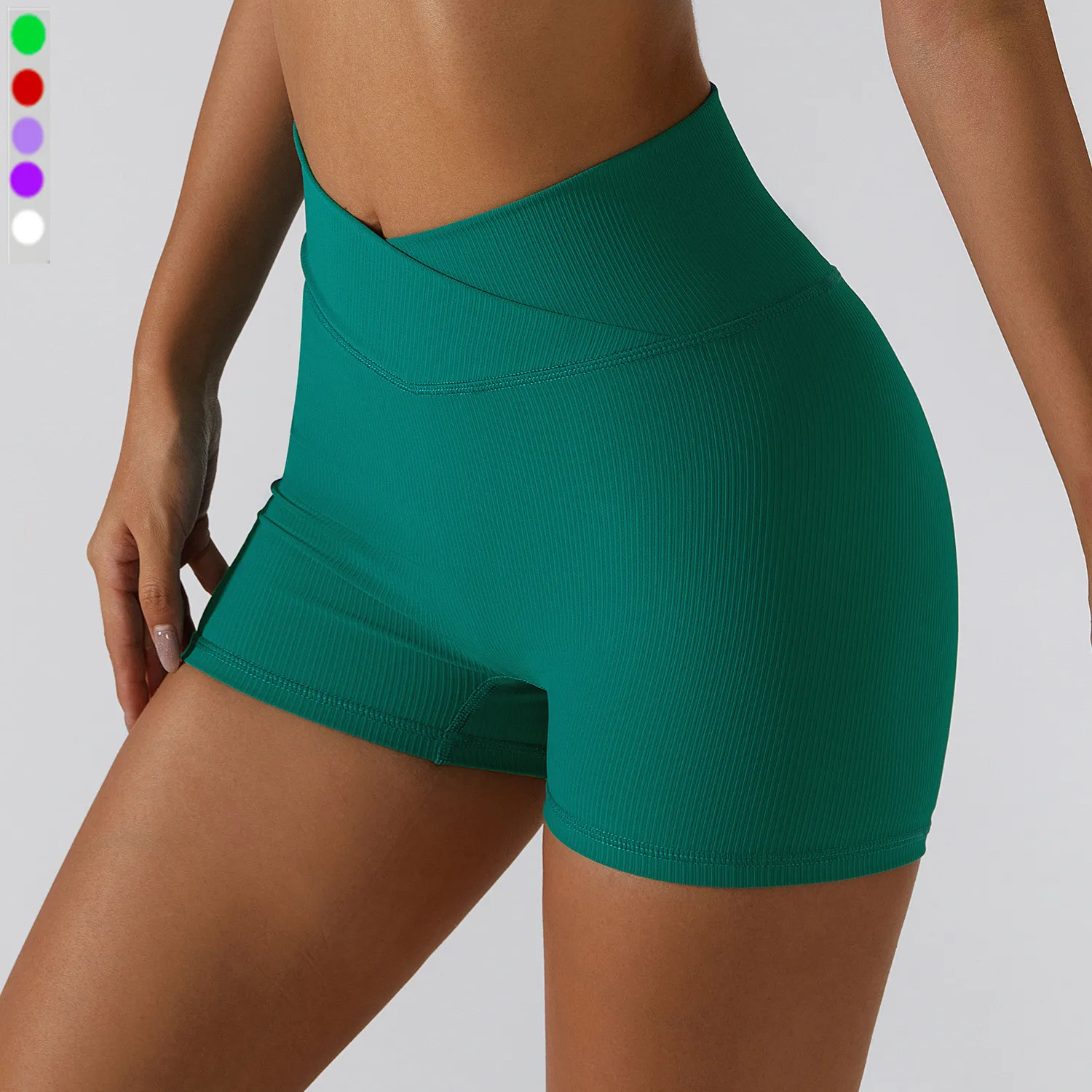 

TikTok Custom 2022 New High Waisted Striped Seamless Shorts Cross Waist Breathable Scrunch Butt Yoga Gym Shorts, Customized colors