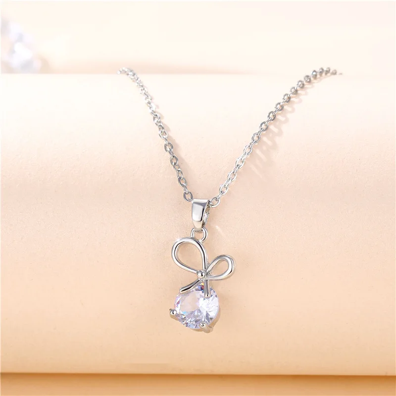 High Quality Stainless Steel Cubic Zirconia Bow Necklace Crystal Rhinestone Stainless Steel Bow Knot Pendant Necklace
High Quality Stainless Steel Cubic Zirconia Bow Necklace Crystal Rhinestone Stainless Steel Bow Knot Pendant Necklace