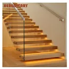 Steel solid wood treads staircase prefabricated straight stairs modern stairs design indoor