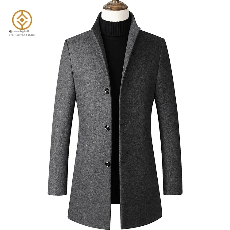 

Men's Wool Coat Winter Trench Coat Business Jacket Blend Peacoat Black Gray Color Men's warm long jacket Add cotton to thicken, Black, gray, navy, winered