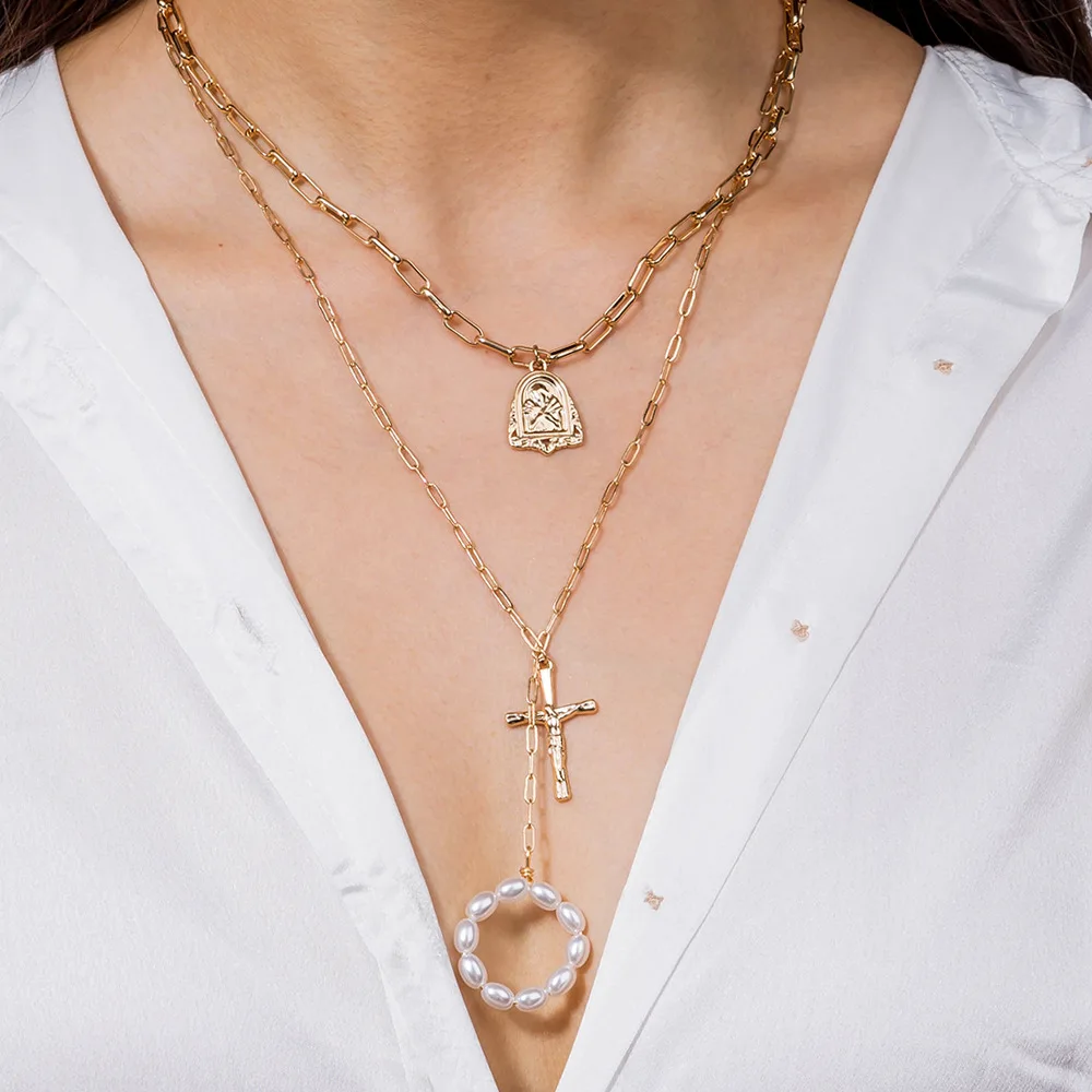 Newest Arrival Gold Plated Multilayer Metal Piece Pendant Necklace Freshwater Circle Pearl Beads Cross Pendant Necklace, Picture color
Newest Arrival Gold Plated Multilayer Metal Piece Pendant Necklace Freshwater Circle Pearl Beads Cross Pendant Necklace, Picture color