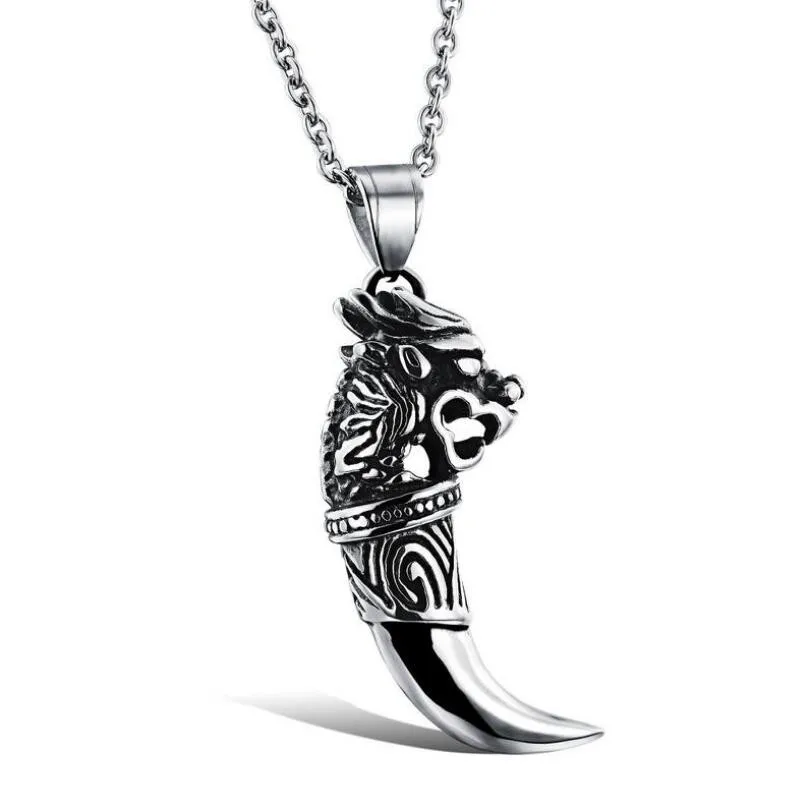 fashion jewelry 2021 stainless steel dragon head wolf tooth silver necklace pendant design animal Hip Hop Style
fashion jewelry 2021 stainless steel dragon head wolf tooth silver necklace pendant design animal Hip Hop Style