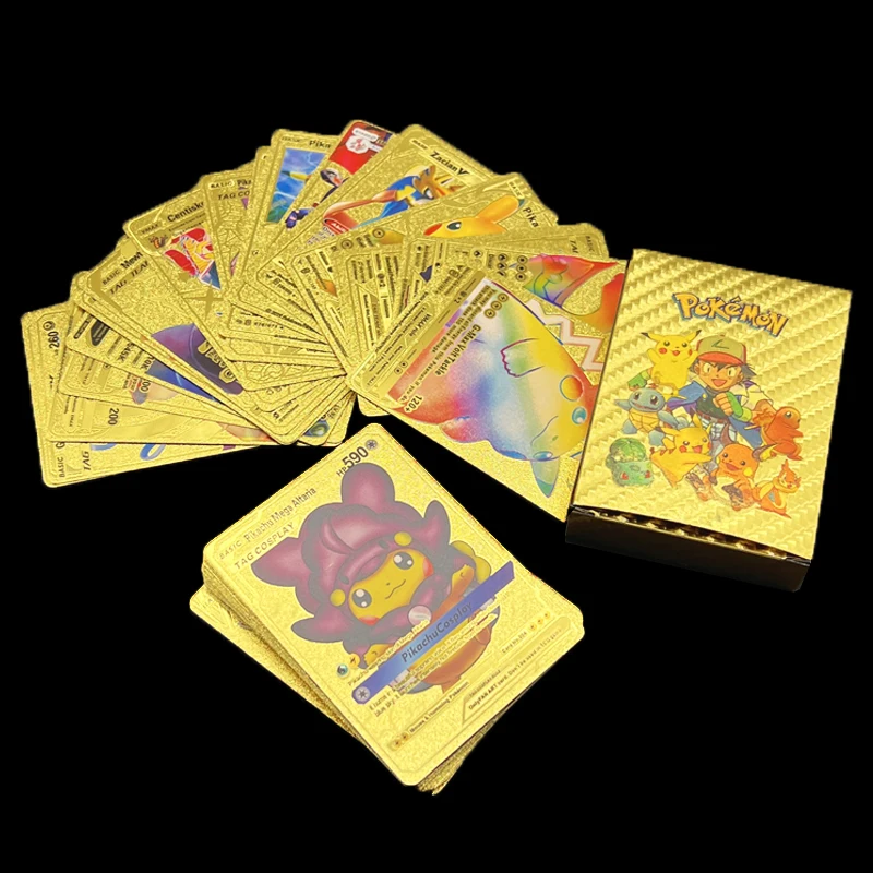 

55pcs Pokemon Cards Anime Game Collect Spanish English Blend Card Children's Toys GX VMAX Gold Foil Gold Silver Card Kids Gifts