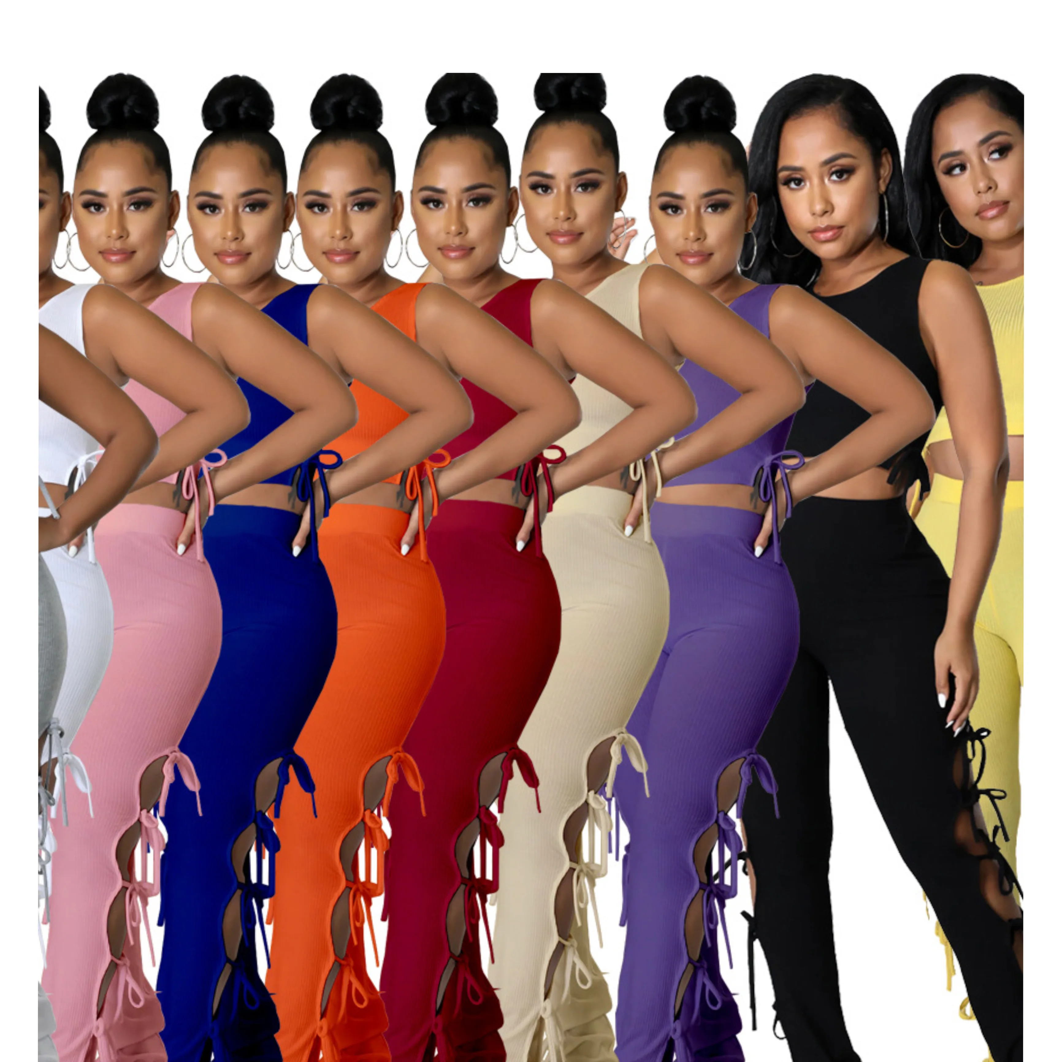 Trendy 2022 Women's Sets Sexy Crop Top Solid Color Sleeveless Hollow Out Skinny Two Piece Pants Set 2 Piece Set Women, Picture color
Trendy 2022 Women's Sets Sexy Crop Top Solid Color Sleeveless Hollow Out Skinny Two Piece Pants Set 2 Piece Set Women, Picture color
