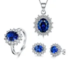Classic Rhodium 925 Sterling Silver Cubic Zircon Oval Cut Tanzanite Jewelry Sets