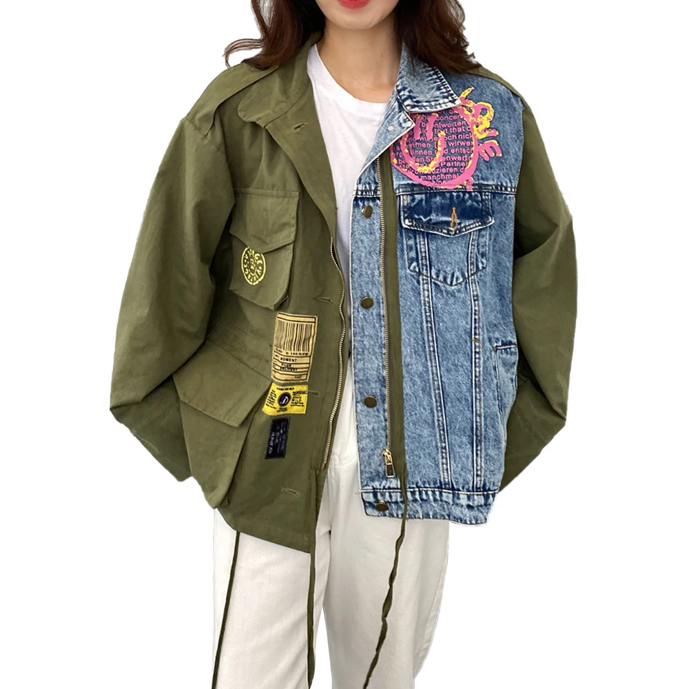 TWOTWINSTYLE Patchwork Denim Casual Loose Jackets Stand Collar Long Sleeve Coat For Women
TWOTWINSTYLE Patchwork Denim Casual Loose Jackets Stand Collar Long Sleeve Coat For Women