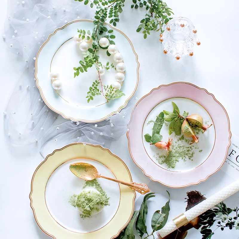 New arrival fresh light blue pink ceramic charger plates Nordic Style high quality porcelain dinnerware
New arrival fresh light blue pink ceramic charger plates Nordic Style high quality porcelain dinnerware