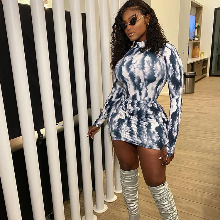 2021 Summer Tie Dye High Neck Long Sleeve Night Club Mini Dress Casual 2 Piece Skirt Crop Top, Multi color
2021 Summer Tie Dye High Neck Long Sleeve Night Club Mini Dress Casual 2 Piece Skirt Crop Top, Multi color