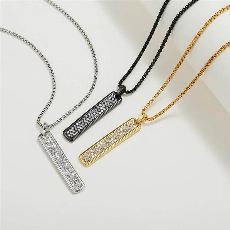 Hip-hop personality copper inlaid zircon pendant necklace simple retro geometric rectangular geometric stainless steel necklace
Hip-hop personality copper inlaid zircon pendant necklace simple retro geometric rectangular geometric stainless steel necklace