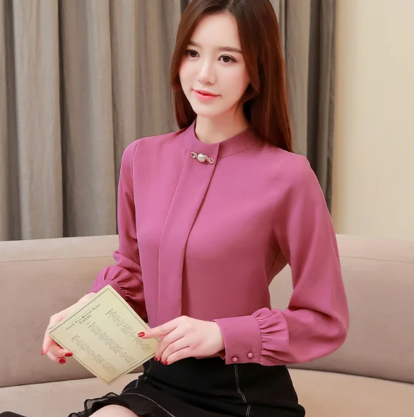 New large size women's loose top solid color stand collar shirt all-match long-sleeved chiffon shirt
New large size women's loose top solid color stand collar shirt all-match long-sleeved chiffon shirt