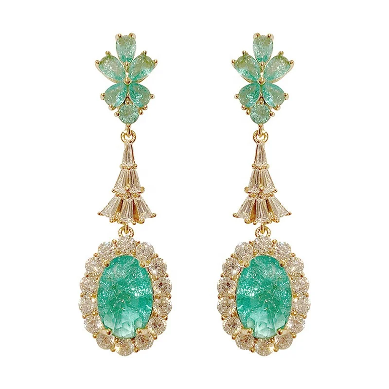 Women Luxury Emerald Gemstone Fine Jewelry Cubic Zircon Bridal Wedding Earring, Picture shows
Women Luxury Emerald Gemstone Fine Jewelry Cubic Zircon Bridal Wedding Earring, Picture shows