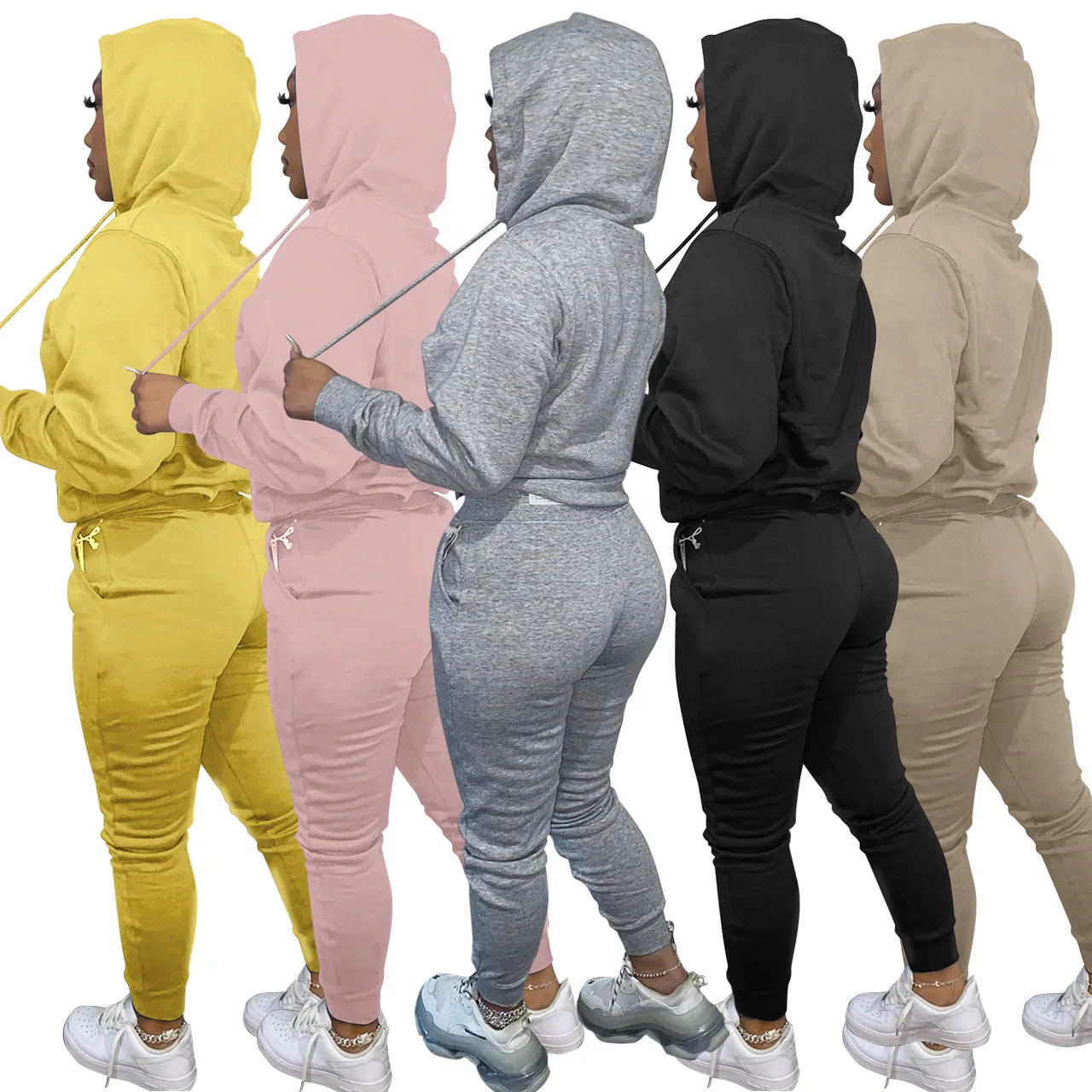 Autumn winter hot sale solid color with pockets, long sleeves plus fleece hooded sweater, women casual drawstring pants suit
Autumn winter hot sale solid color with pockets, long sleeves plus fleece hooded sweater, women casual drawstring pants suit