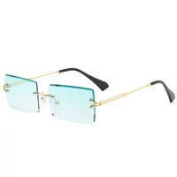

New Trendy Small Size Rectangle Frameless Sun Glasses Hot Sale Women Men Rimless Ocean Lens Metal Sunglasses