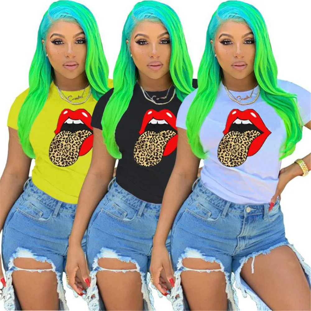 Summer Women T-Shirt Leopard Lip Print Wholesale White Tops Loose Casual Sportswear Short Sleeve Ladies T-shirt, 3 colors
Summer Women T-Shirt Leopard Lip Print Wholesale White Tops Loose Casual Sportswear Short Sleeve Ladies T-shirt, 3 colors