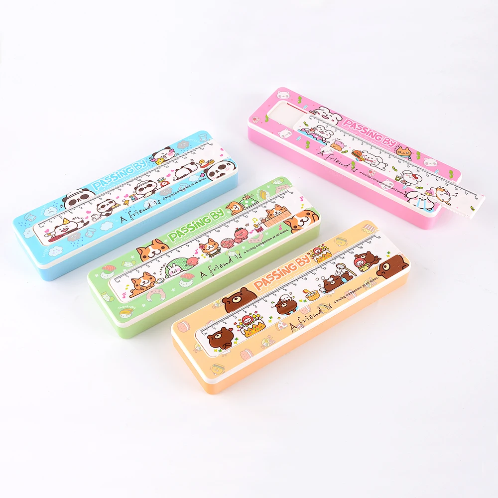 New style children stationery plastic pencil boxes with ruler bulk
