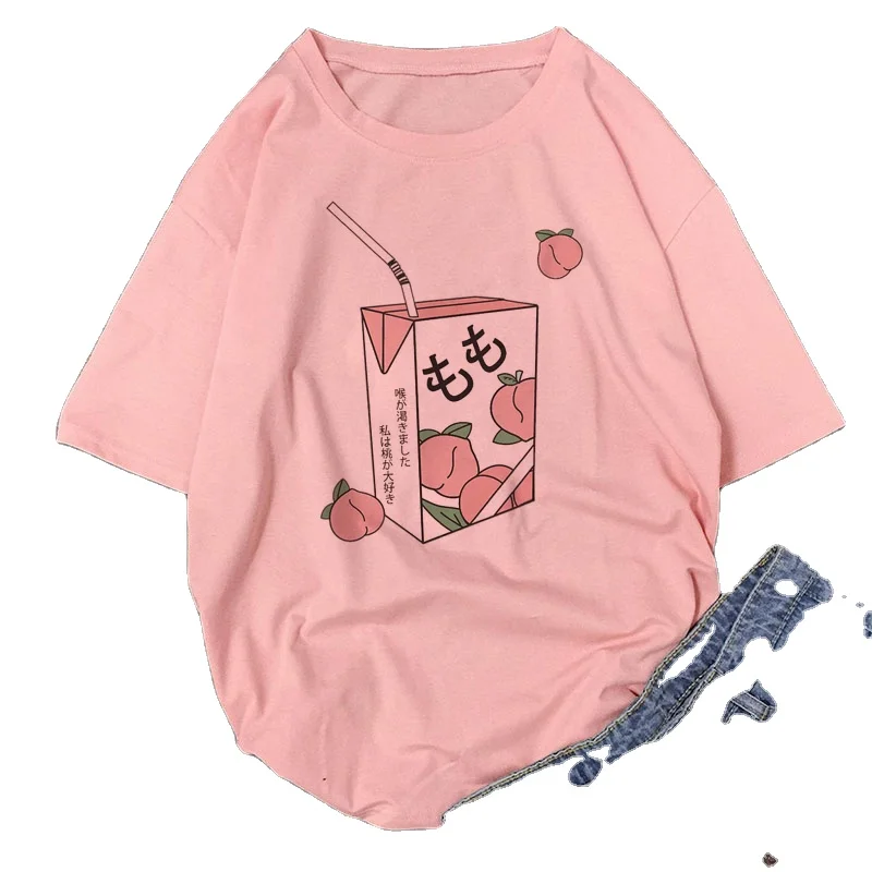 Cartoon Peach Juice Japanese Aesthetic T shirt Women Cute Kawaii Pink Summer Casual Outfit Fashion Tops
Cartoon Peach Juice Japanese Aesthetic T shirt Women Cute Kawaii Pink Summer Casual Outfit Fashion Tops