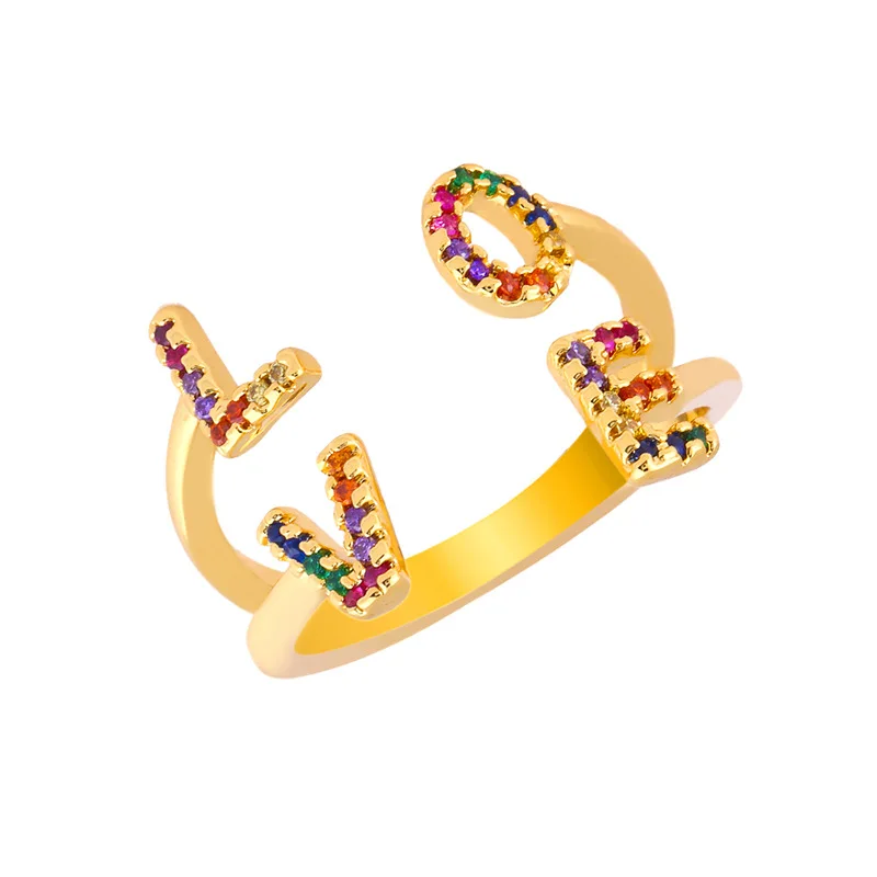European Fashion Accessories Geometric Rainbow CZ Love Rings 18k Gold Colorful Cubic Zircon Letters Love Ring For Couple
European Fashion Accessories Geometric Rainbow CZ Love Rings 18k Gold Colorful Cubic Zircon Letters Love Ring For Couple