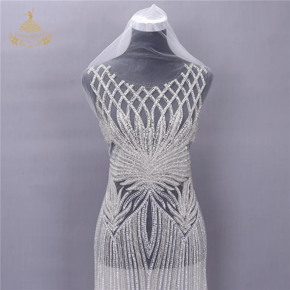 bridal Long patches rhinestone crystal wedding dress applique, Silver and white mesh
bridal Long patches rhinestone crystal wedding dress applique, Silver and white mesh