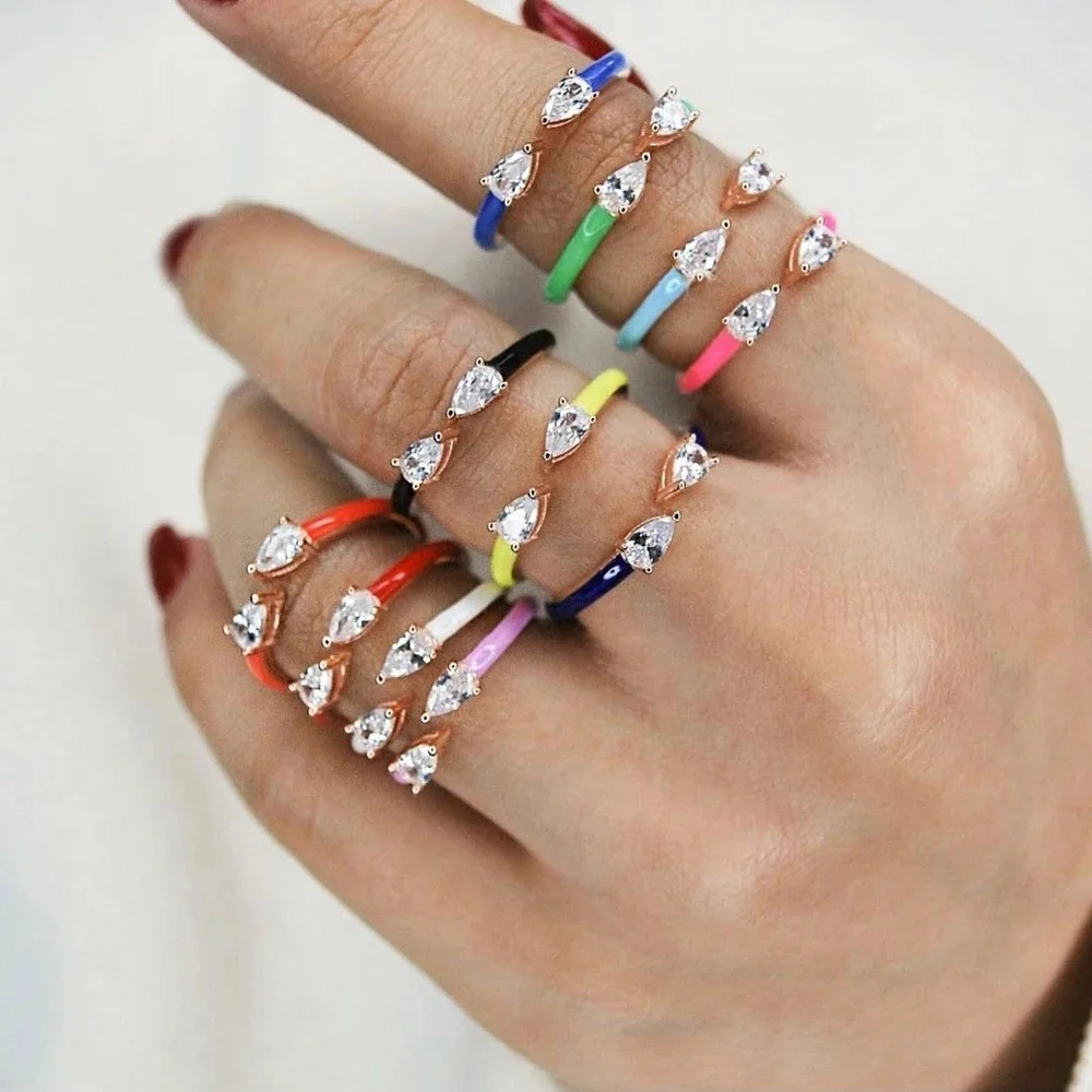 2021 New Fashion Enamel Colorful Finger Rings Two Tear Drop Cubic Zirconia Symmetry Open Adjustable Ring Women Jewelry
2021 New Fashion Enamel Colorful Finger Rings Two Tear Drop Cubic Zirconia Symmetry Open Adjustable Ring Women Jewelry
