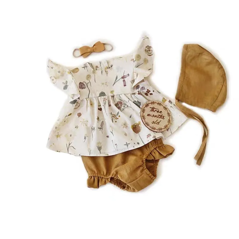 boutique baby cloth sets floral flutter sleeveless top match shorts infant 2pcs clothing sets with hat headband, White
boutique baby cloth sets floral flutter sleeveless top match shorts infant 2pcs clothing sets with hat headband, White
