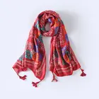 Wholesale red custom print beach shawl tassel summer scarf for women