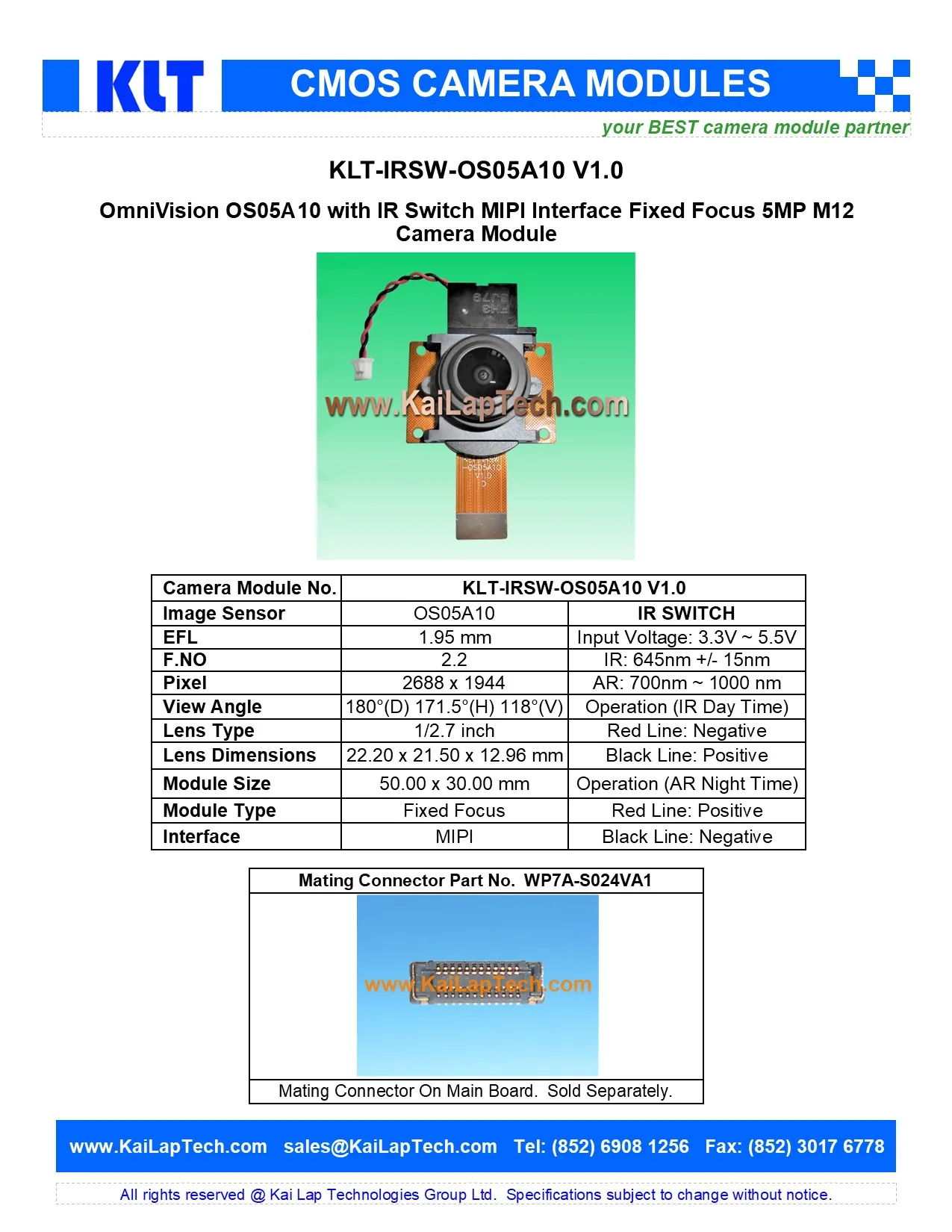 万能视os05a10带ir开关mipi接口固定聚焦5mp M12相机模块klt irsw os05a10 V1 0 Buy Klt