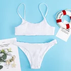 OEM White Bathing Suit Seersucker Wholesale Sexy Thong Bikini Set Pure Color Sling Swimwear Sexy Bikini