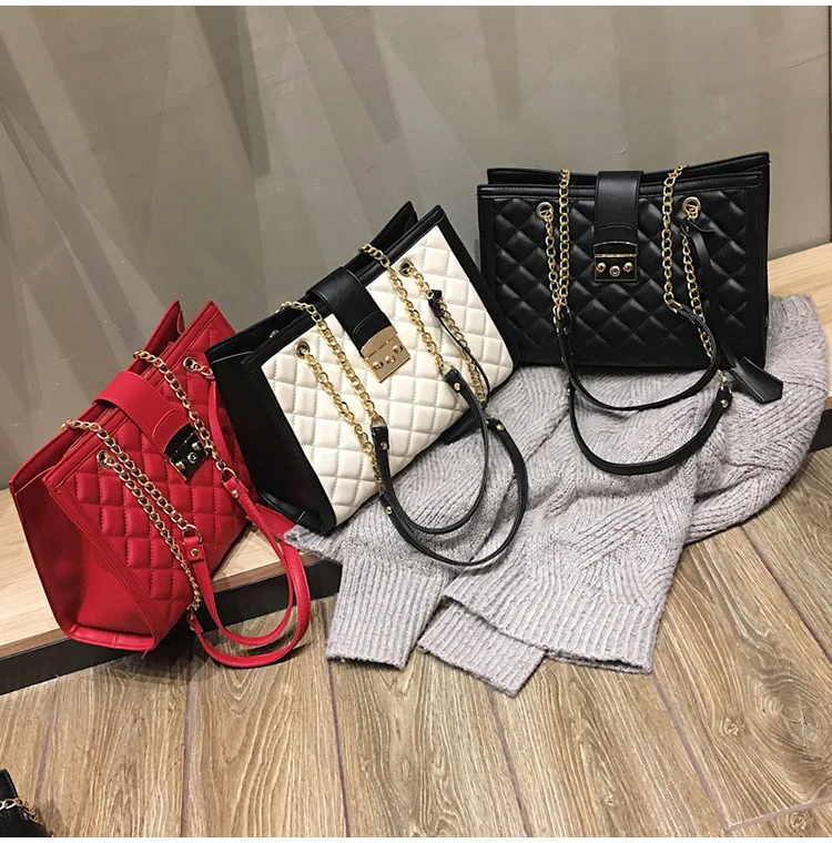 Western Style New Model Hongkong Style Rhomboids Fashion Tote Korea Type Chain PU Tote Shoulder Handbag
Western Style New Model Hongkong Style Rhomboids Fashion Tote Korea Type Chain PU Tote Shoulder Handbag