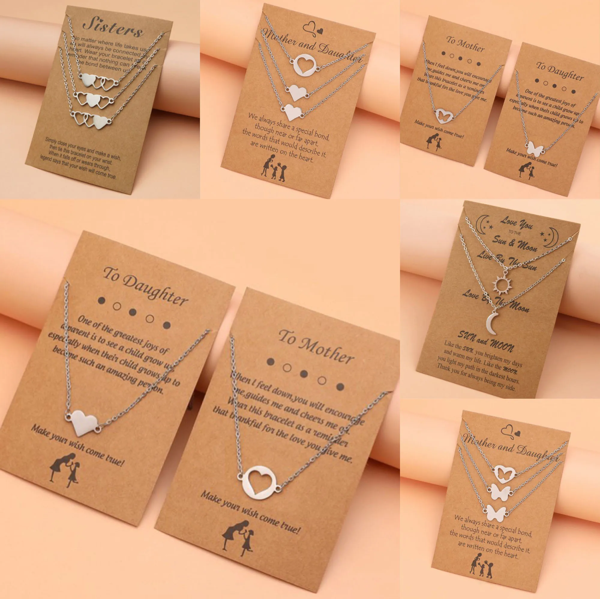 Multiple Set Hollow Love Butterfly Pendant Necklace For Mother Daughter Paper Card Fashion Stainless Steel Jewelry Set
Multiple Set Hollow Love Butterfly Pendant Necklace For Mother Daughter Paper Card Fashion Stainless Steel Jewelry Set