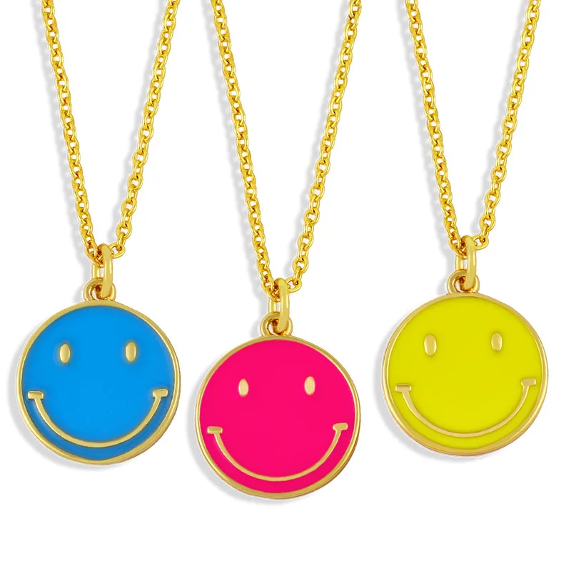 Cute Candy Color Oil Dripping Round Coin Smiley Face Pendant Necklace Women Copper Brass 18K Gold Plated Necklace, Gold color necklace
Cute Candy Color Oil Dripping Round Coin Smiley Face Pendant Necklace Women Copper Brass 18K Gold Plated Necklace, Gold color necklace