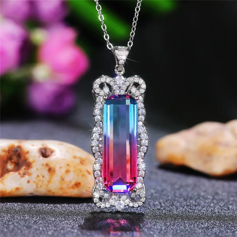 Fashionable new style Gradient color gemstone pendant necklace Zircon necklace banquet jewelry
Fashionable new style Gradient color gemstone pendant necklace Zircon necklace banquet jewelry