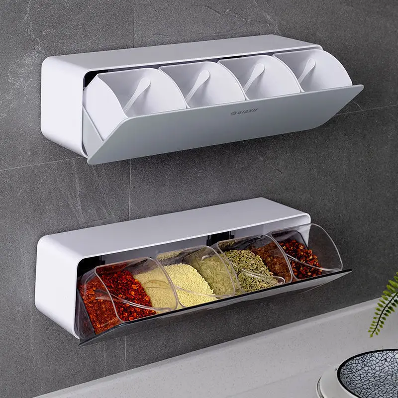 

1729 Hole-free wall-mounted household combination kitchen supplies four-compartment seasoning box, Photo color